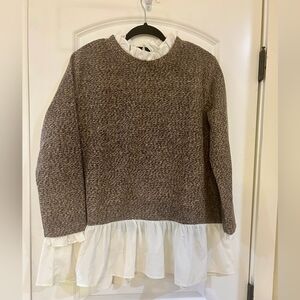 Brown Sweater with White Ruffle Hem